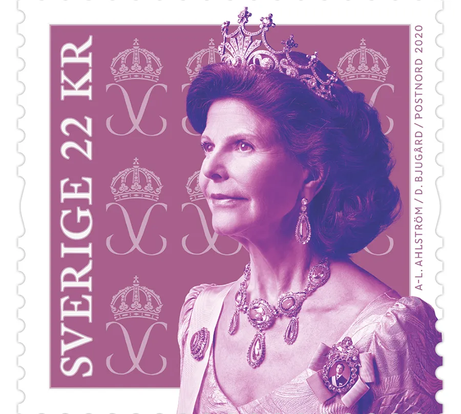 Frimärksutgåva Drottning Silvia 2020, april 2020.