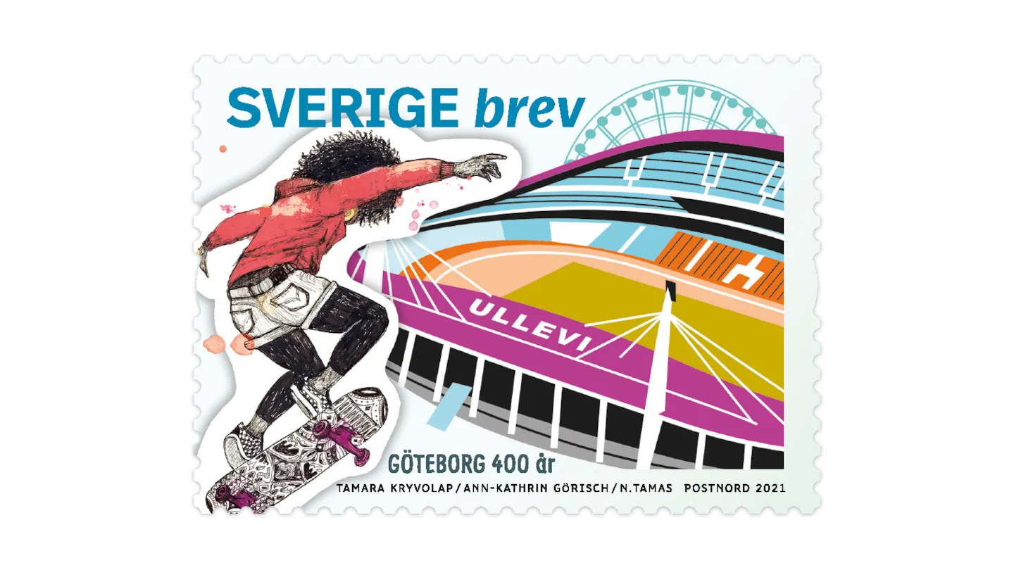 Frimärke från utgåva Göteborg 400 år, Göteborgarnas Göteborg, 2021.